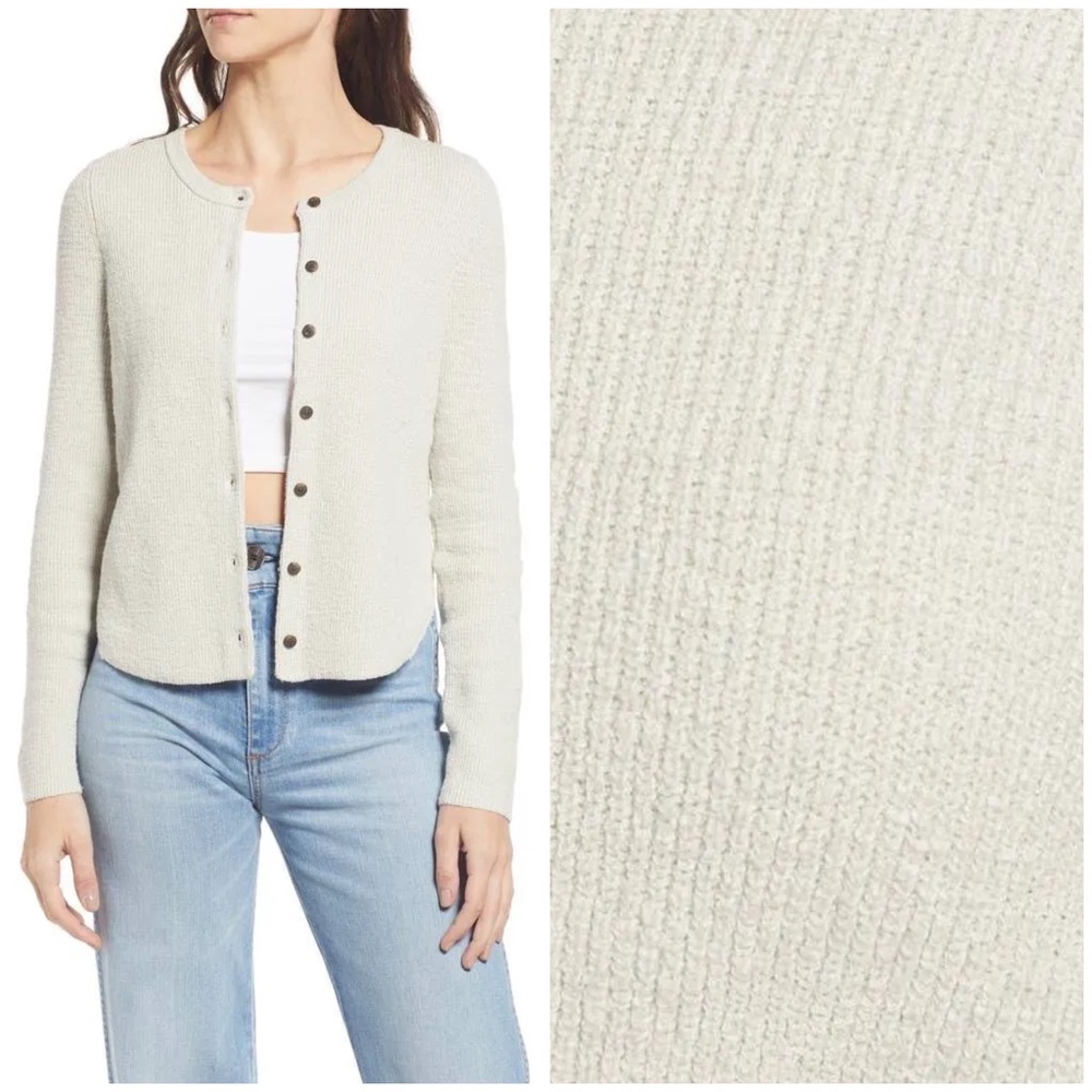 Madewell Halstead Cardigan Sweater Top NF382 Oatmeal Neutral Cream Cotton Ribbed
